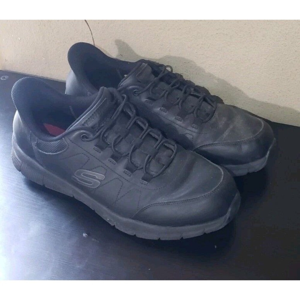 Skechers Work Men's Black Slip Resistant Leather Shoes Size 12 200293W